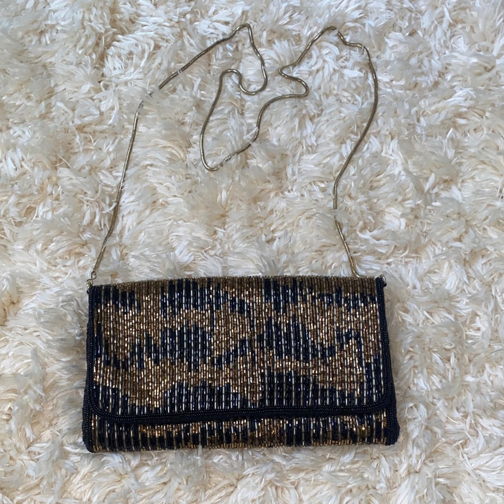 Vintage Handmade la regal Elegant Black and Gold Clutch Bag